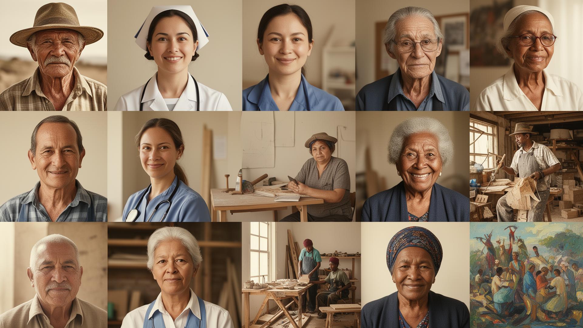 A mosaic of ordinary people across generations and cultures.